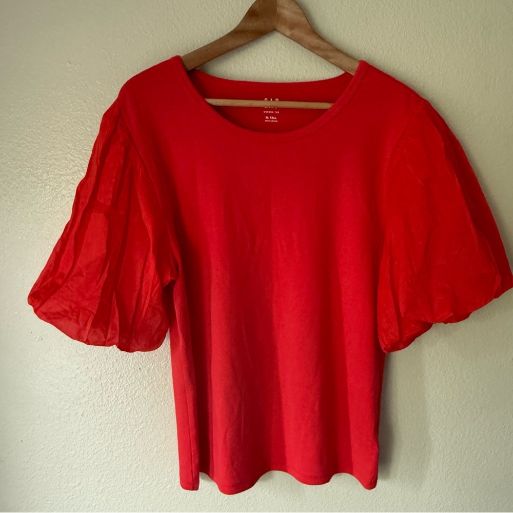 GAP Vibrant Red Puff Sleeve Modern Tee